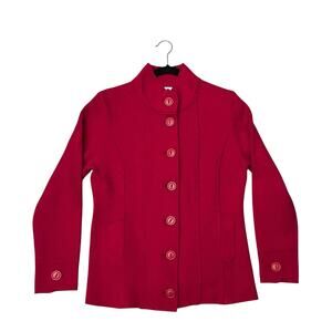 Semantiks 100% Wool Sweater Coat Womens M Red Button Front Long Sleeves Holidays